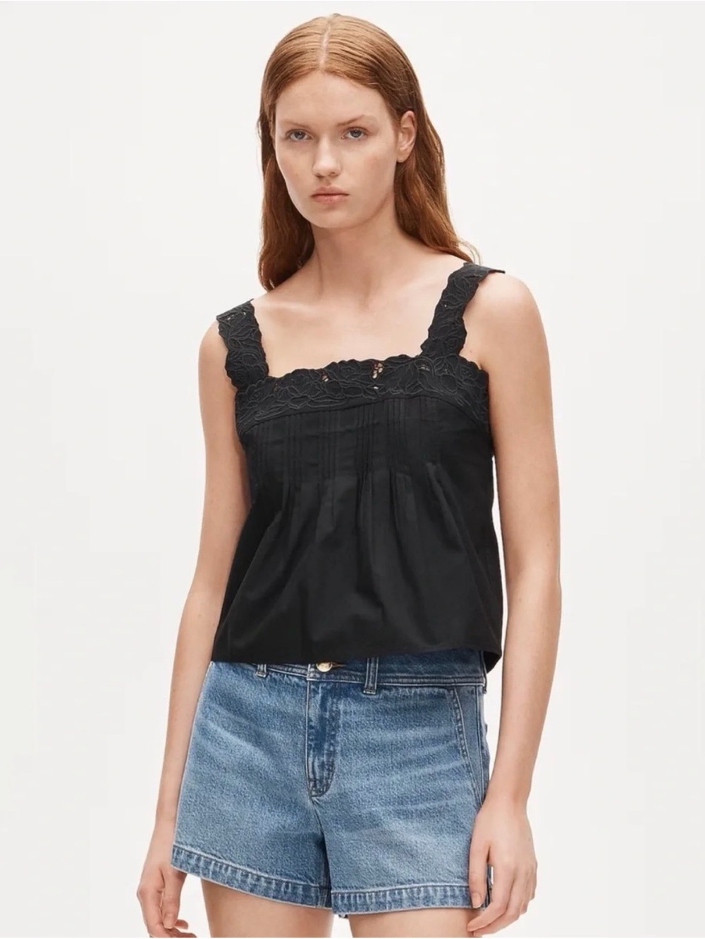 J. Crew Black Lace-Trim Square Neck Camisole